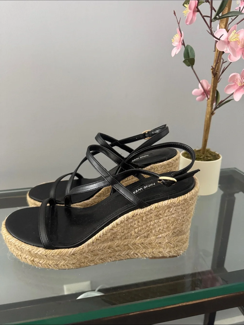 Nine West Black Espadrille Wedge Sandals